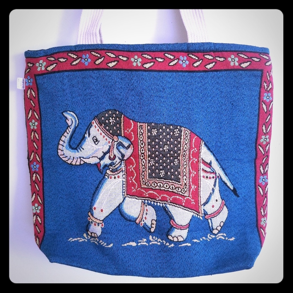 NWOT Tote Bag Shopping Bag Elephant design Blue